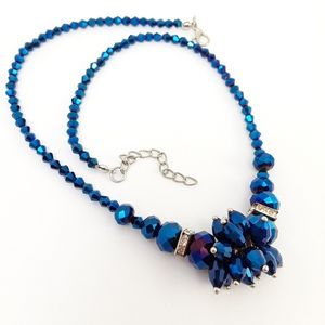 Blue Faceted Glass Beaded Necklace EUC